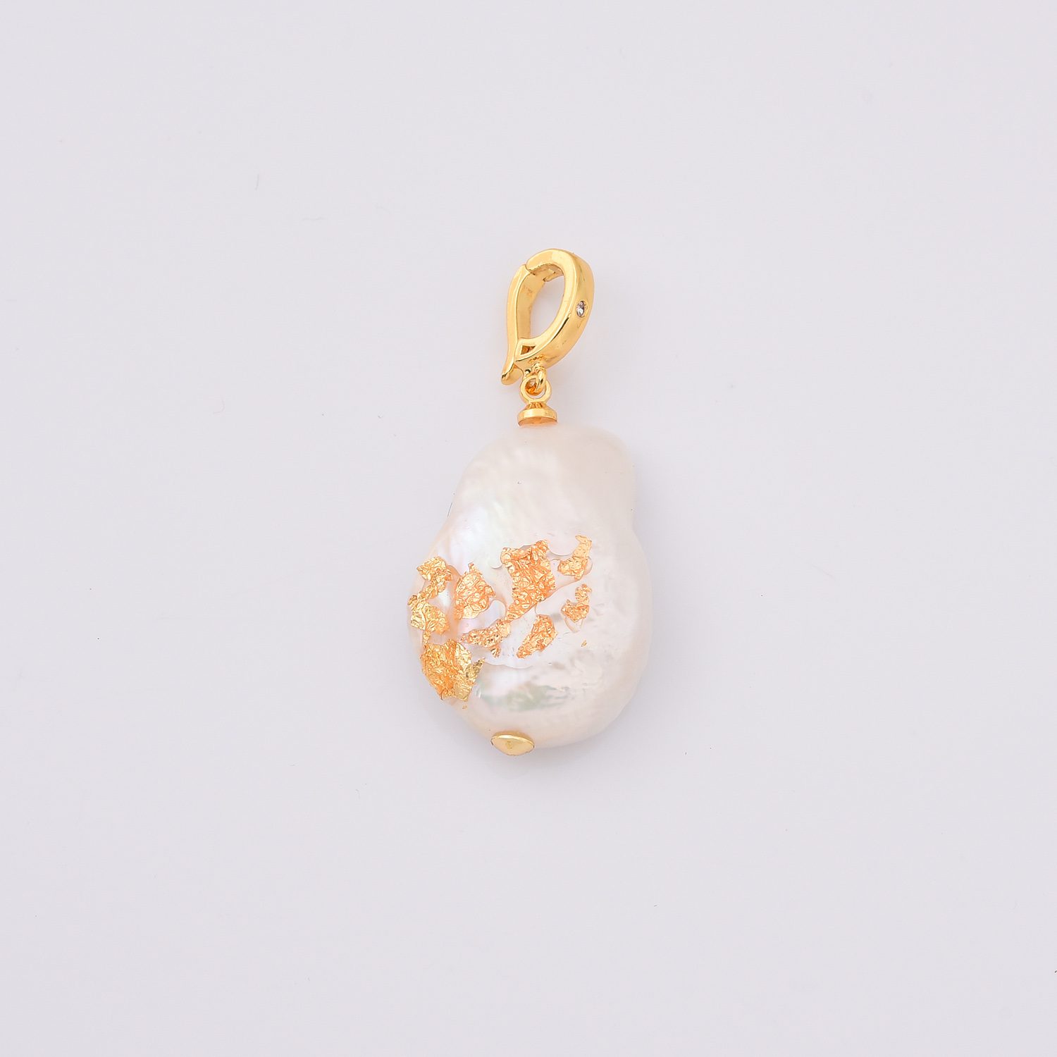 Gold Filled Baroque Pearl Pendant with Gold Flakes, Irregular Freshwater Pearl Charm for DIY Jewelry, Necklace Making, Gift for Her, CP2240