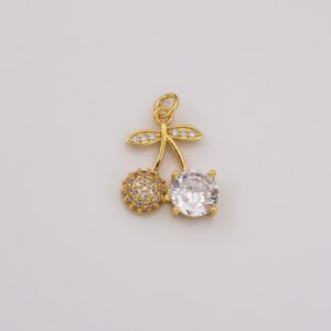 Gold Filled Cherry Charm, CZ Fruit Pendant for DIY Necklace Bracelet Jewelry Making, Sparkly Dainty Summer Jewelry Supply, CP2247