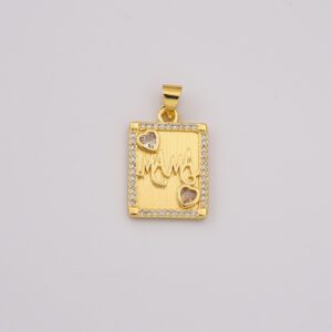 Gold Filled MAMA Charm, Dainty CZ Heart Mom Pendant for DIY Necklace Bracelet Jewelry Making, Mother's Day Gift, Minimalist Jewelry, CP2251