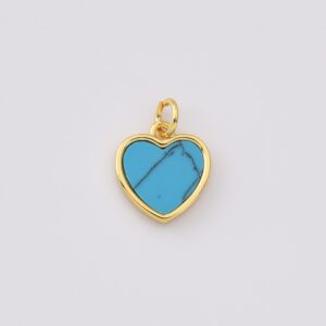 Gold Filled Heart Charm, Tiny Turquoise Heart Stone Pendant for DIY Necklace Bracelet Jewelry Making, Dainty Blue Love Gift Jewelry, CP2252