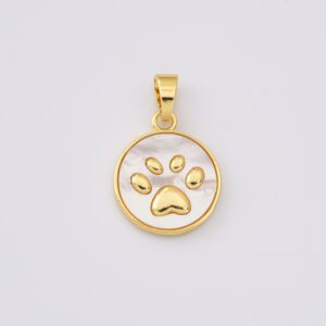 Gold Filled Paw Print Charm, Round Mother of Pearl Pendant for DIY Necklace Bracelet Jewelry Making, Pet Lover Gift Jewelry Supply, CP2256