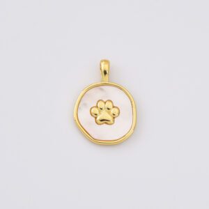 Gold Filled Paw Print Charm, Round Mother of Pearl Pendant for DIY Necklace Bracelet Jewelry Making, Pet Lover Gift Jewelry Supply, CP2257