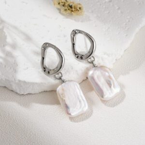 Freshwater Baroque Pearl Drop Earrings, Abstract Silver Dangle Earrings for Women, Modern Irregular Statement Jewelry, Gift for Her, ER308