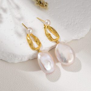 Freshwater Baroque Pearl Drop Stud Earrings, Gold Filled Abstract Statement Earrings for Women, Irregular Pearl Jewelry, Gift for Her, ER320
