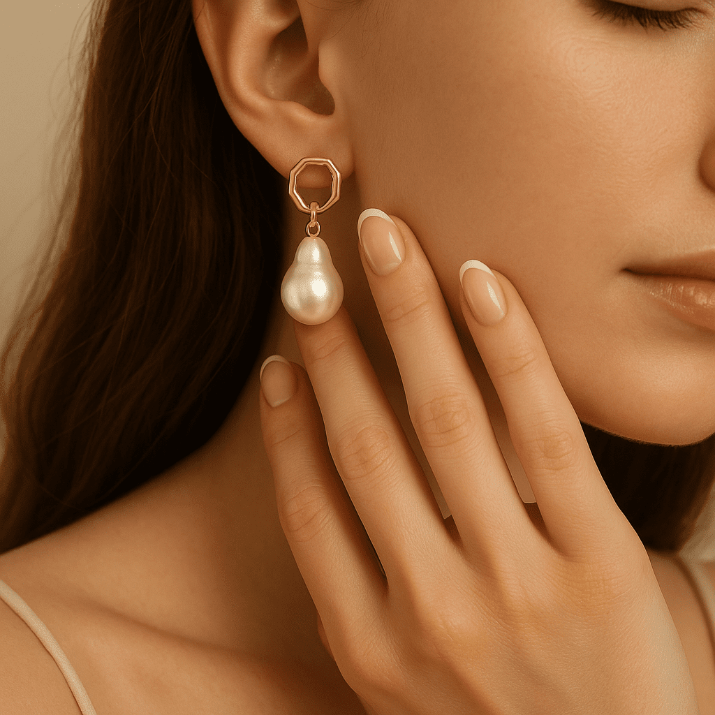 Silver Vermeil Baroque Pearl Drop Earrings, Freshwater Pearl Chunky Hoop Earrings for Women, Elegant Minimalist Jewelry Gift, ER322 - Image 2