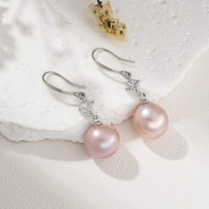 Pink Freshwater Pearl Drop Earrings, Silver Hook Dangle Earrings for Women, Elegant Minimalist Bridal Jewelry, Mother's Day Gift, ER323
