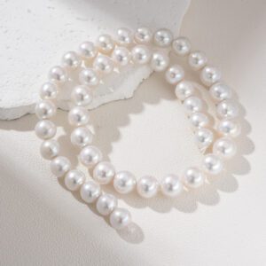White Near Round Freshwater Pearls, Fresh Water Pearl Beads for Jewelry Making 9-10mm Full Strand FWP071