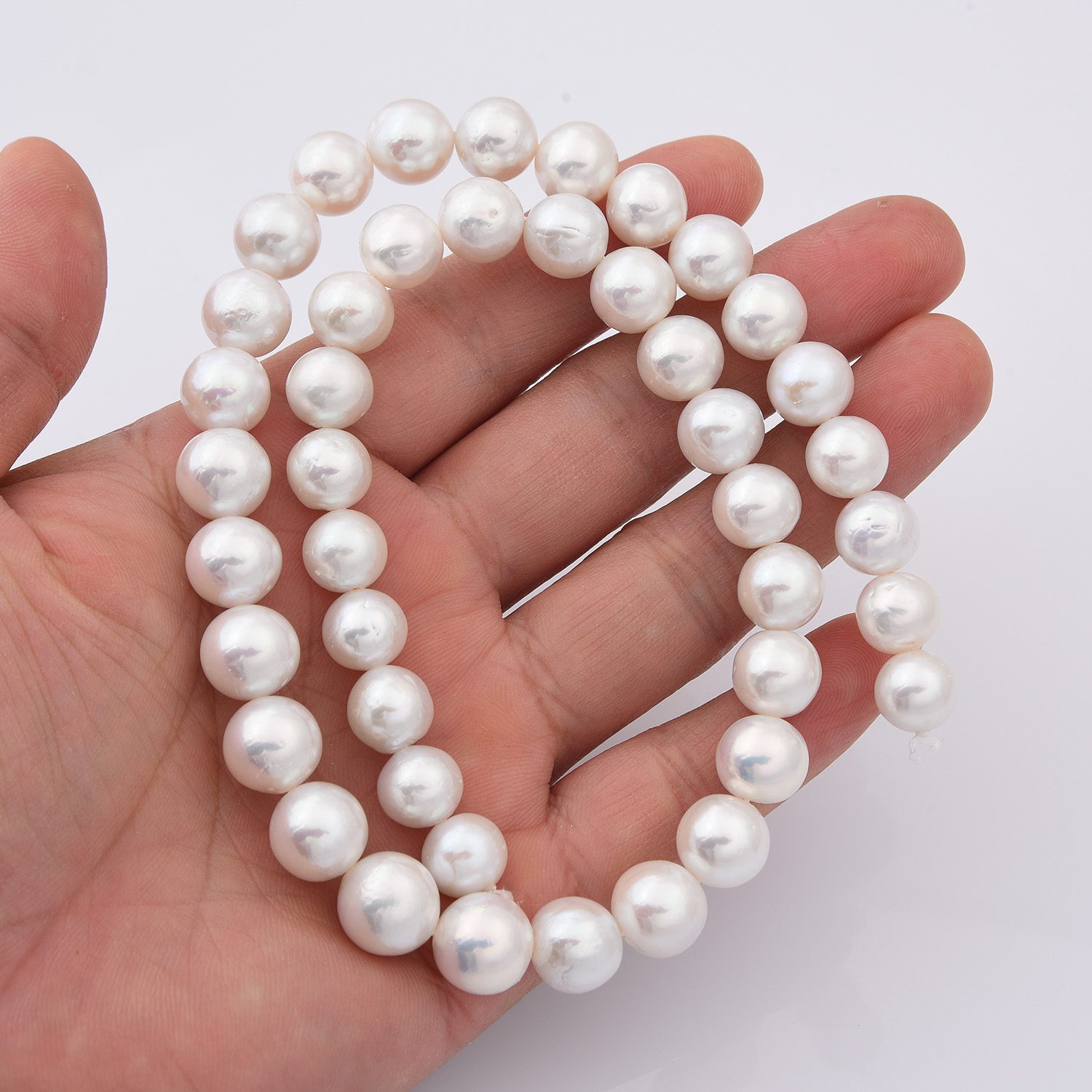 White Near Round Freshwater Pearls, Fresh Water Pearl Beads for Jewelry Making 9-10mm Full Strand FWP071 - Image 3