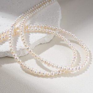 Natural White Near Round Freshwater Pearl Genuine Very High Luster Top Quality Small Tiny Pearls 3.5-4mm Full Strand FWP074