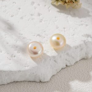 White Near Round Half Drill Freshwater Pearls, Genuine Fresh Water Pearl Beads for Jewelry Making 7mm FWP075