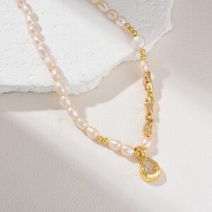 Gold Filled Freshwater Pearl Necklace, Elegant Beaded Choker with Drop Charm, Minimalist Pearl Jewelry Gift for Women, NL091