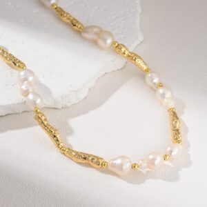 Baroque Freshwater Pearl Necklace, Gold Filled Tube Beaded Choker for Women, Dainty Elegant Handmade Minimalist Jewelry Gift for Her, NL093