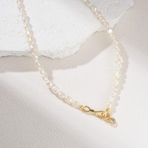 Dainty Freshwater Pearl Necklace, Gold Filled Clasp Choker for Women, Elegant Handmade Minimalist Bridal Jewelry Gift for Her, NL094