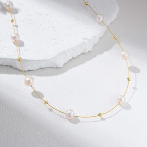 Gold Filled Floating Pearl Necklace, Dainty Freshwater Pearl Choker for Women, Minimalist Modern Jewelry, Elegant Gift for Her, NL097