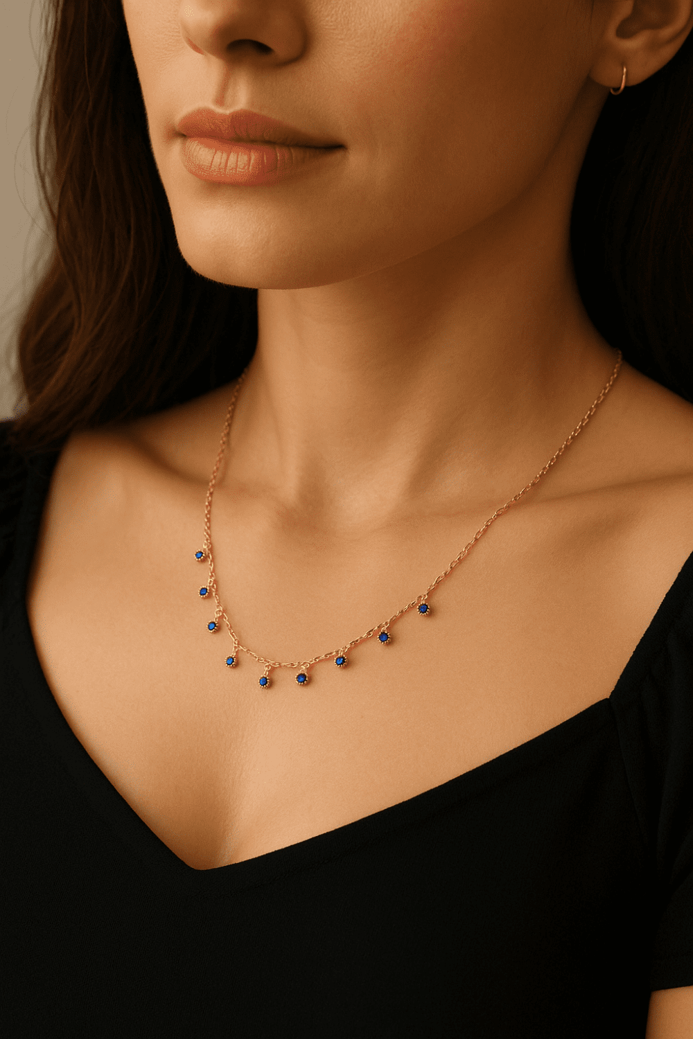 Gold Filled CZ Drop Necklace, Dainty Clear Sapphire Turquoise Black CZ Choker for Women, Minimalist Layered Jewelry Gift for Her, NL104 - Image 6