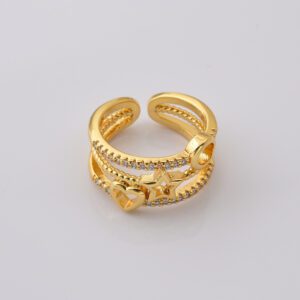 Gold Filled Star Moon Heart Ring, CZ Open Adjustable Ring for Women, Dainty Celestial Stackable Jewelry, Minimalist Gift for Her, RG230