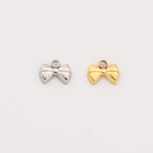 Gold Filled Bow Charm, Dainty Stainless Steel Ribbon Pendant for Necklace Bracelet Earring DIY Jewelry Making Supply, Gift for Her, SCP020