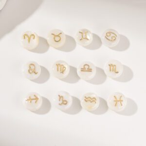 Gold Filled Zodiac Sign Charms on Mother of Pearl Beads, Astrology Bead Set for Bracelets, Custom Horoscope Jewelry Supplies, Gift, BD178