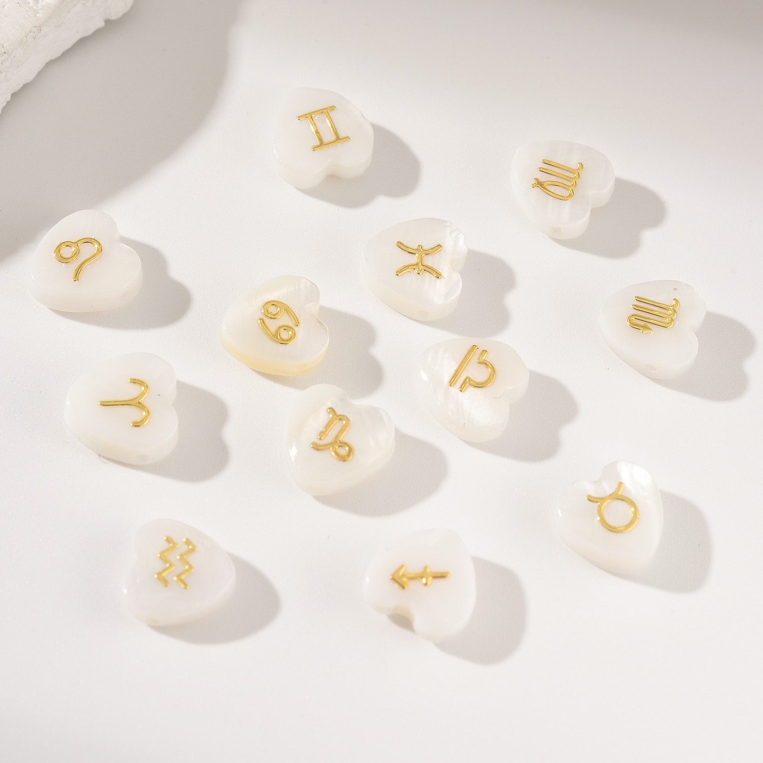 Gold Filled Zodiac Heart Charms on Mother of Pearl Beads, Astrology Beads for DIY Bracelets, Custom Horoscope Jewelry Supplies, BD179 - Image 3