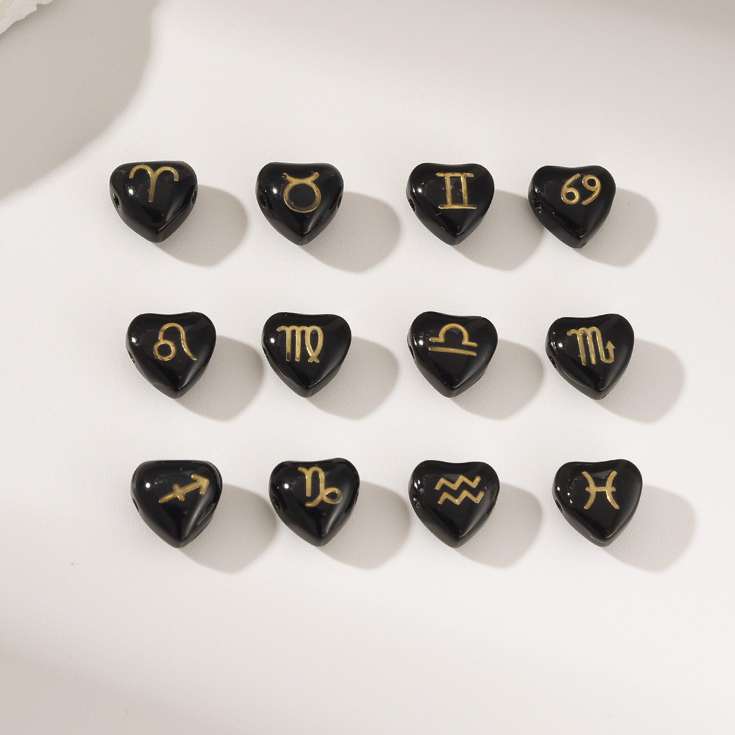 Gold Filled Zodiac Heart Charms on Mother of Pearl Beads, Astrology Beads for DIY Bracelets, Custom Horoscope Jewelry Supplies, BD179 - Image 2