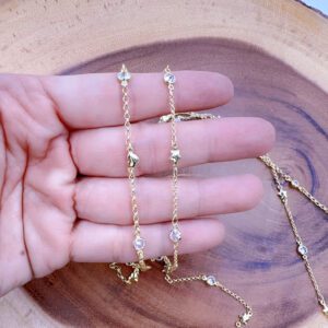 Gold Filled Star CZ Bezel Chain by Foot, Dainty Gold Charm Connector Chain for Bracelet Necklace Jewelry Making DIY Supply, Gift Idea, CH344