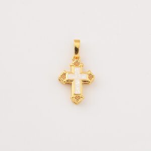 Gold Filled Cross Charm with Opal Inlay, Ornate Religious Pendant for Necklace, Christian Dainty Jewelry, Faith Gift for Her, CP2267