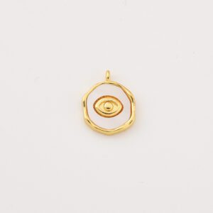 Gold Filled Evil Eye Charm with White Enamel, Modern Organic Pendant for Necklace, Dainty Spiritual Jewelry Protection Gift for Her, CP2268