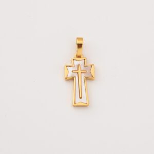 Gold Filled Cross Charm with White Enamel Inlay and Cut-Out Design, Religious Pendant for Necklace, Dainty Christian Gift for Her, CP2270