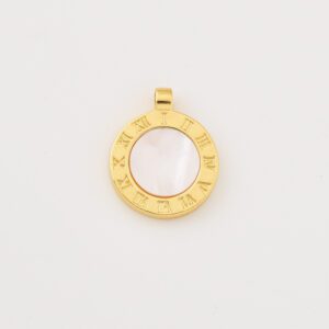 Gold Filled Roman Numeral Charm with Mother of Pearl Center, Elegant Round Pendant for Necklace, Dainty Timeless Jewelry Gift, CP2271
