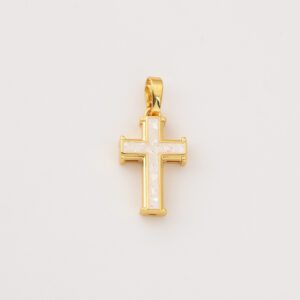Gold Filled Cross Charm with White Opal Inlay, Elegant Christian Pendant for Necklace, Dainty Religious Faith Jewelry Gift for Her, CP2272