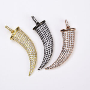 Gold Filled CZ Pave Horn Charm Pendant, Micro Pave CZ Tusk Horn Pendant for Bracelet Necklace Earrings Jewelry Making Supplies, Gift CP260