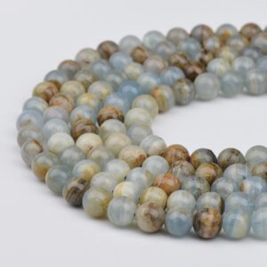 Argentina Lemurian Blue Calcite Round Smooth Beads 5mm 8mm 9mm 10mm 15.5" Strand for Jewelry Making Healing Crystals GRN570
