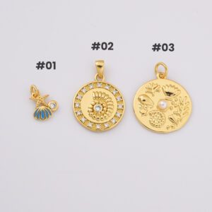 Gold Filled Starfish, Fossil, and Ocean Medallion Charms, Beach Theme Pendants with Pearl and CZ, DIY Jewelry Supplies, Lot003