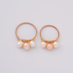 Gold Filled Wire Wrapped Pearl Ring, Pink White Freshwater Pearls on Twisted Wire, Handmade Minimalist Jewelry Gift for Her, Size 6/8, RG218