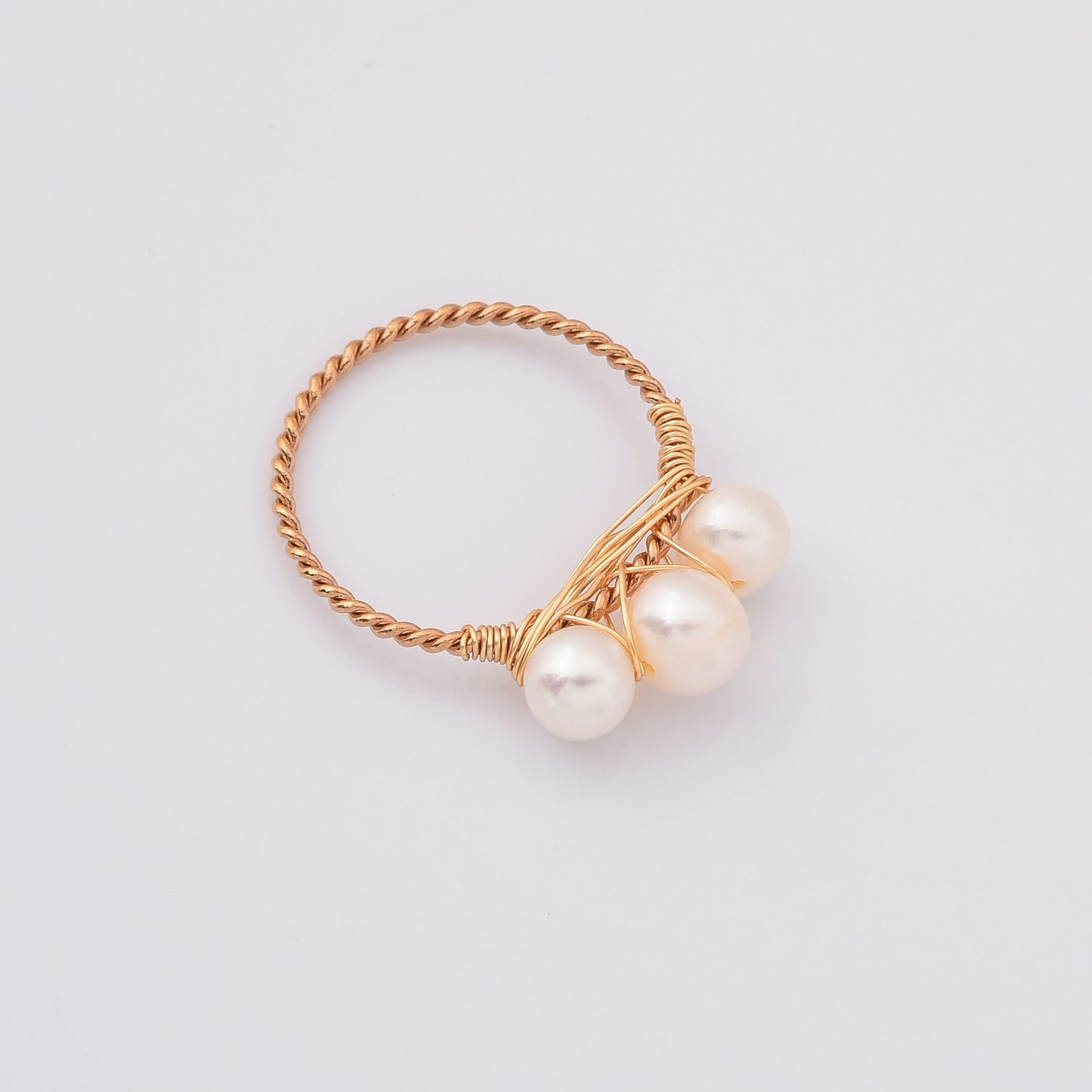 Gold Filled Wire Wrapped Pearl Ring, 3 White Freshwater Pearls on Twisted Wire, Handmade Minimalist Jewelry Gift for Her, Size 6/8, RG219 - Image 4