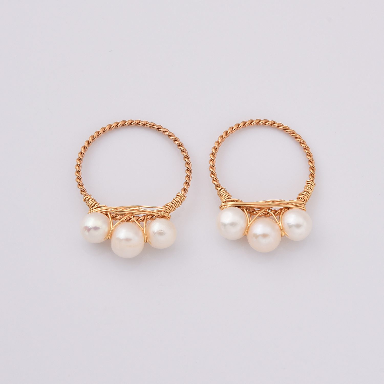 Gold Filled Wire Wrapped Pearl Ring, 3 White Freshwater Pearls on Twisted Wire, Handmade Minimalist Jewelry Gift for Her, Size 6/8, RG219