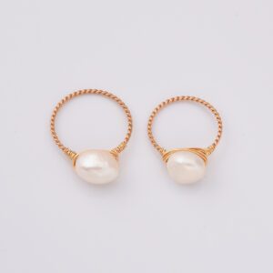 Gold Filled Wire Wrapped Pearl Ring, 1 White Freshwater Pearl on Twisted Wire, Handmade Minimalist Jewelry Gift for Her, Size 6/8, RG221