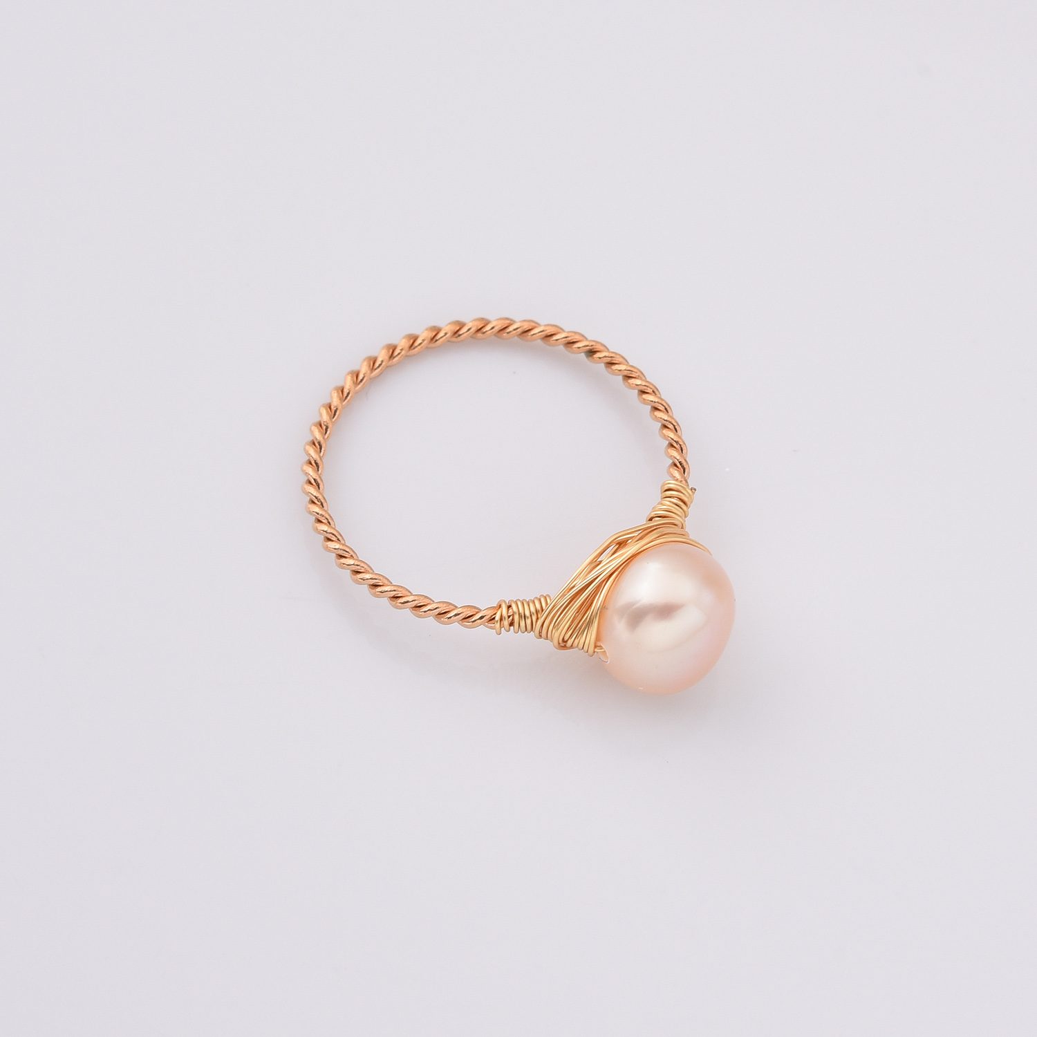 Gold Filled Wire Wrapped Pearl Ring, Pink Freshwater Pearl on Twisted Wire, Handmade Minimalist Jewelry Gift for Women, Size 6/8, RG222 - Image 4