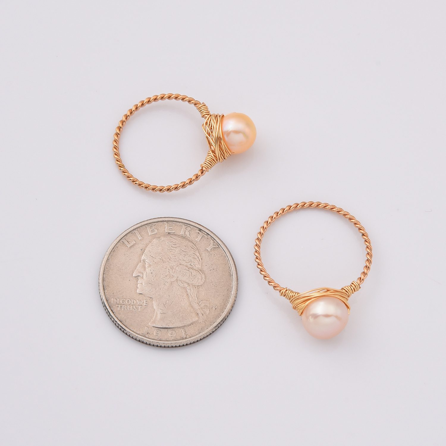 Gold Filled Wire Wrapped Pearl Ring, Pink Freshwater Pearl on Twisted Wire, Handmade Minimalist Jewelry Gift for Women, Size 6/8, RG222 - Image 5