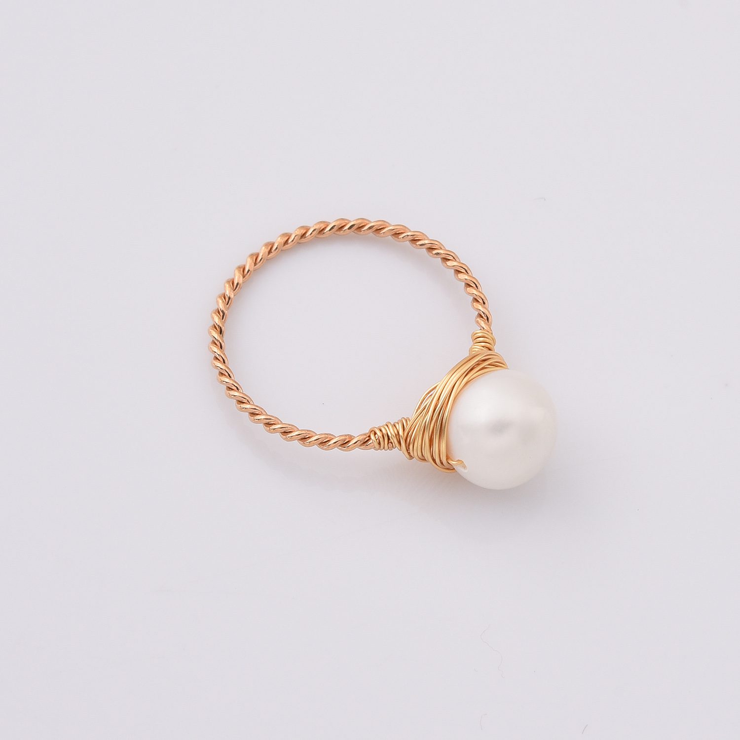 Gold Filled Wire Wrapped Pearl Ring, White Round Freshwater Pearl on Twisted Wire, Handmade Minimalist Jewelry Gift for Her, Size 6/8, RG224 - Image 4