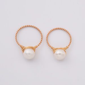 Gold Filled Wire Wrapped Pearl Ring, White Round Freshwater Pearl on Twisted Wire, Handmade Minimalist Jewelry Gift for Her, Size 6/8, RG224