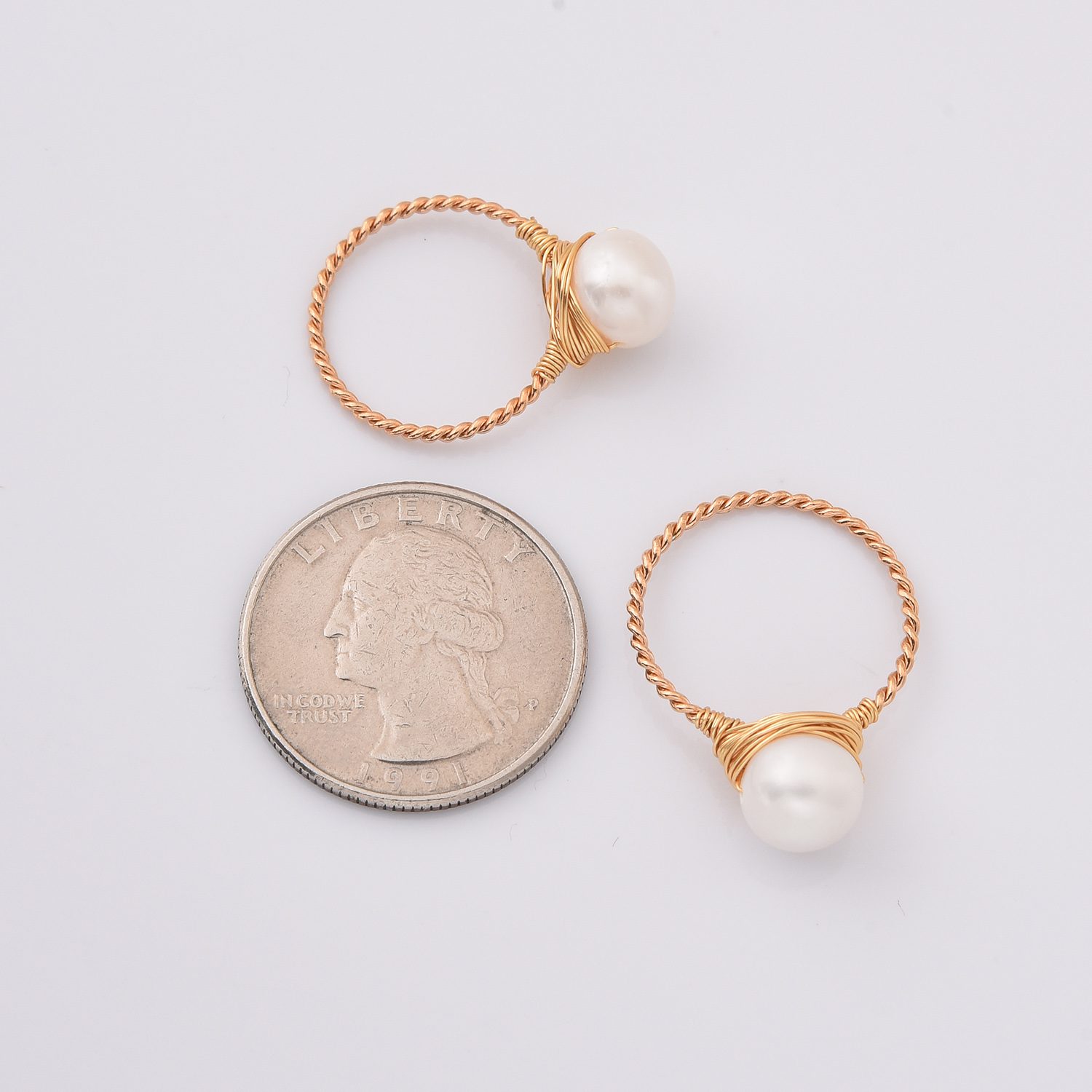 Gold Filled Wire Wrapped Pearl Ring, White Round Freshwater Pearl on Twisted Wire, Handmade Minimalist Jewelry Gift for Her, Size 6/8, RG224 - Image 5