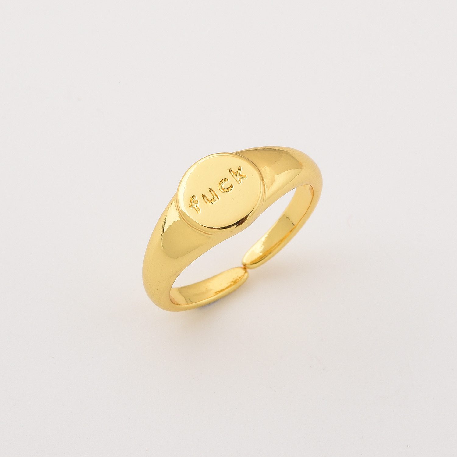 Gold Filled Adjustable Statement Ring, Bold Engraved Word Ring, Funny Minimalist Signet Ring for Edgy Gift or Self Expression, RG233 - Image 2