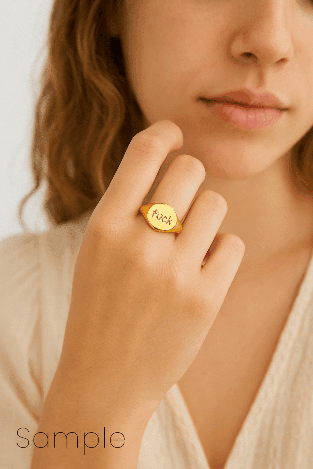 Gold Filled Adjustable Statement Ring, Bold Engraved Word Ring, Funny Minimalist Signet Ring for Edgy Gift or Self Expression, RG233 - Image 4