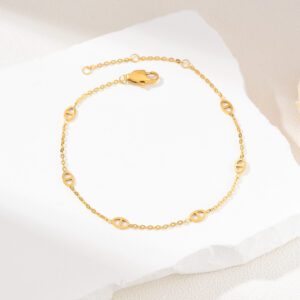 Gold Filled Oval Link Bracelet, Dainty Adjustable Chain Bracelet, Stainless Steel Parts, Minimalist Layering Jewelry Gift for Women, SBR010