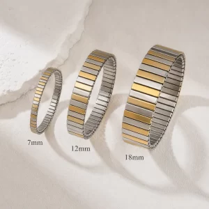 Stainless Steel Stretch Bracelet, Gold Silver Two Tone Bracelet, Elastic Link Bracelet, Flexible Jewelry Making Supply, SBR014