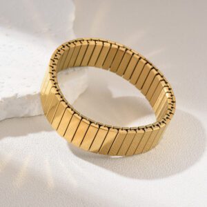 Gold Filled Wide Stretch Bangle Bracelet, Flexible Adjustable Wide Band Bracelet, Stainless Steel Parts, Minimalist Jewelry Gift, SBR015