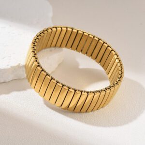 Gold Filled Extra Wide Stretch Bangle Bracelet, Flexible Adjustable Band Bracelet, Stainless Steel Parts, Minimalist Jewelry Gift, SBR017