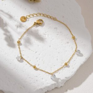 Gold Filled CZ Drop Bead Bracelet, Adjustable Dainty Chain Bracelet, Stainless Steel Parts, Minimalist Jewelry Gift for Women, SBR019