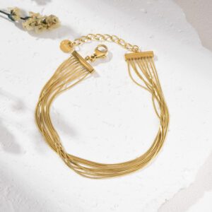Gold Filled Multi Strand Snake Chain Bracelet, Adjustable Wide Chain, Stainless Steel, Dainty Minimalist Jewelry Gift for Women, SBR026